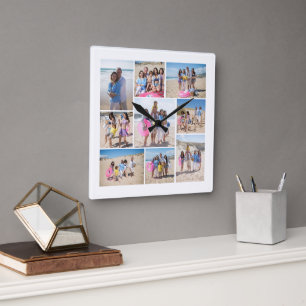 Make Your Own 9 Photo Collage Personalised Square Wall Clock