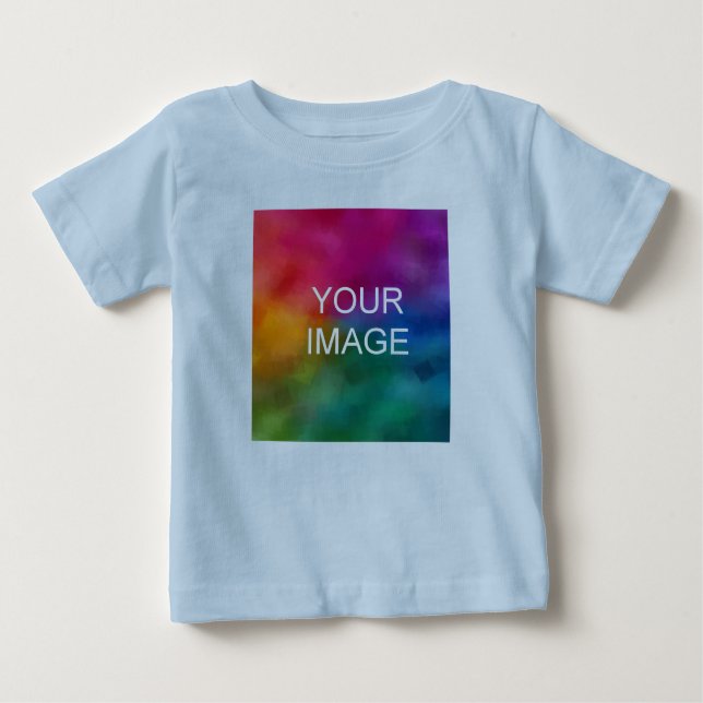 Make Your Own Add Text Upload Photo Light Blue Baby T-Shirt (Front)