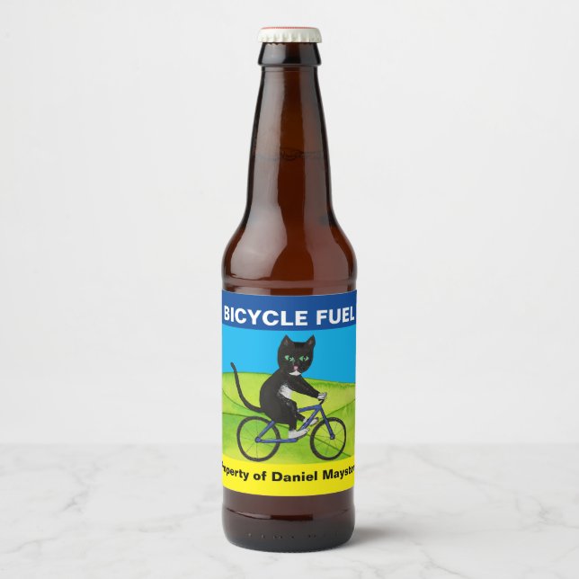 Make your own beer label cat on bike (Front)