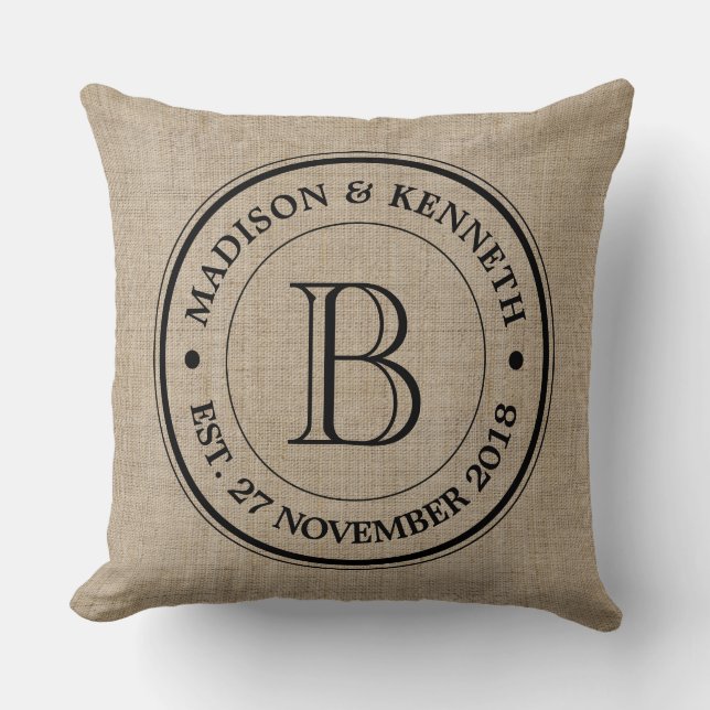 Make Your Own Burlap Retro Logo Monogram Cushion (Front)