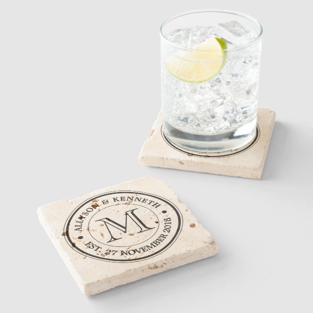 Make Your Own Burlap Retro Logo Monogram Stone Coaster (Side)