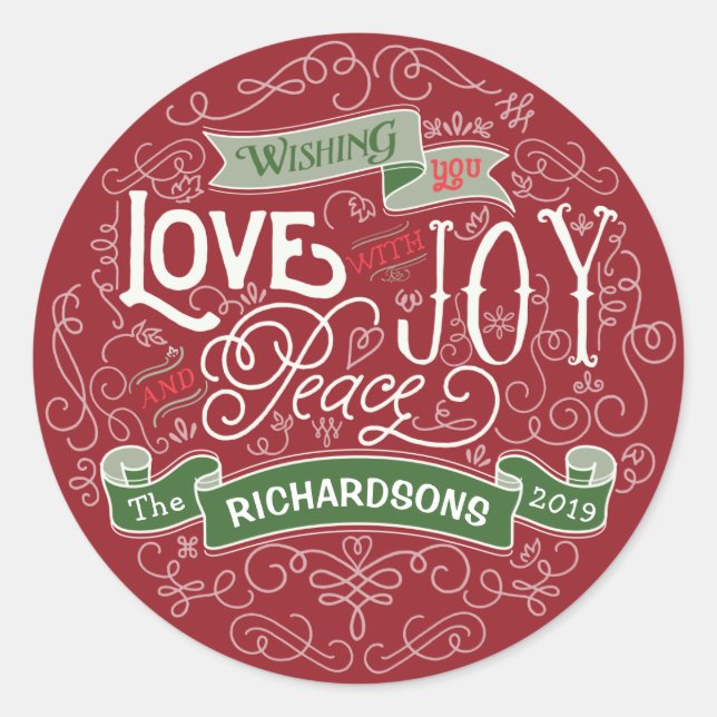 Make Your Own Christmas Typography Custom Banner Classic Round Sticker (Front)