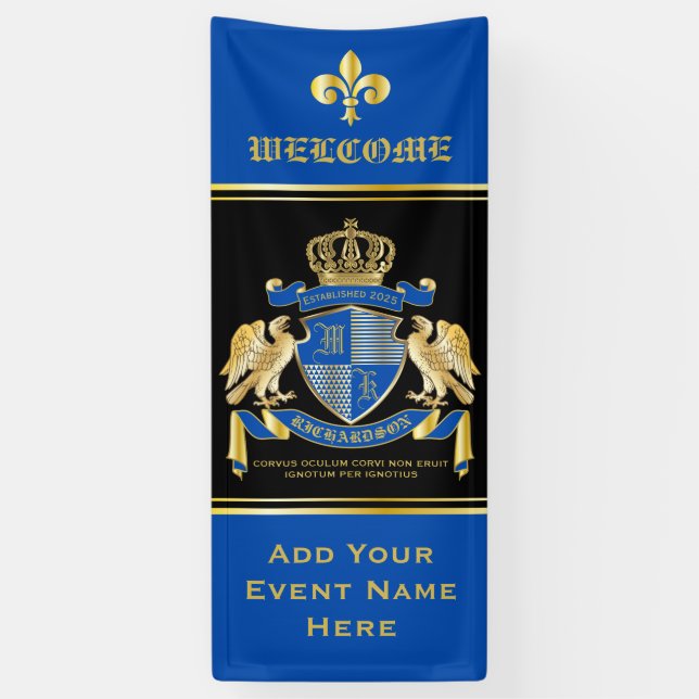 Make Your Own Coat of Arms Blue Gold Eagle Emblem Banner (Vertical)