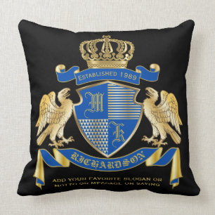 Make Your Own Coat of Arms Blue Gold Eagle Emblem Cushion