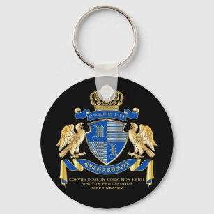 Make Your Own Coat of Arms Blue Gold Eagle Emblem Key Ring
