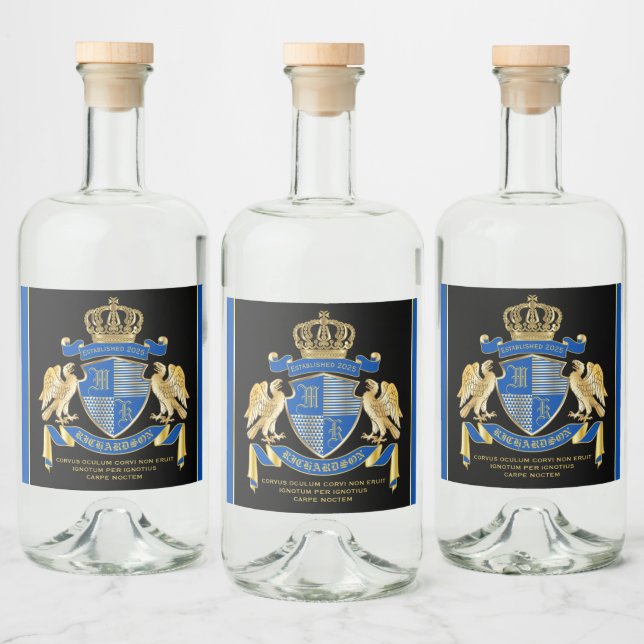Make Your Own Coat of Arms Blue Gold Eagle Emblem Liquor Bottle Label (Bottles)