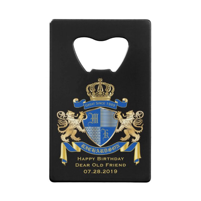 Make Your Own Coat of Arms Blue Gold Lion Emblem (Front)
