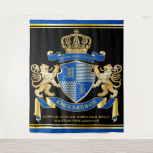 Make Your Own Coat of Arms Blue Gold Lion Emblem Tapestry