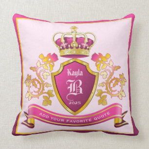 Make Your Own Coat of Arms Gold Crown Pearls Pink Cushion