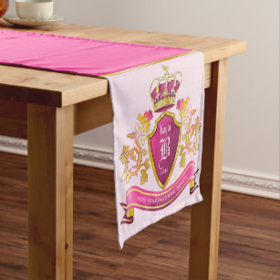 Make Your Own Coat of Arms Gold Crown Pearls Pink Short Table Runner
