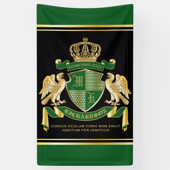 Make Your Own Coat of Arms Green Gold Eagle Emblem Banner (Vertical)