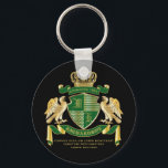 Make Your Own Coat of Arms Green Gold Eagle Emblem Key Ring<br><div class="desc">Create your very own aristocratic Coat of Arms, Emblem, Insignia or Family Crest with this beautiful, classic escutcheon or shield design. Dark green patterns decorate a shield topped with a golden crown and flanked by mediaeval heraldic eagles. A matching top banner holds your custom wedding date / birth date /...</div>