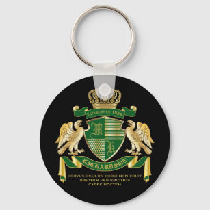 Make Your Own Coat of Arms Green Gold Eagle Emblem Key Ring