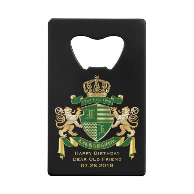 Make Your Own Coat of Arms Green Gold Lion Emblem (Front)