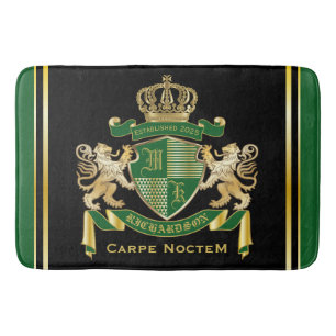 Make Your Own Coat of Arms Green Gold Lion Emblem Bath Mat