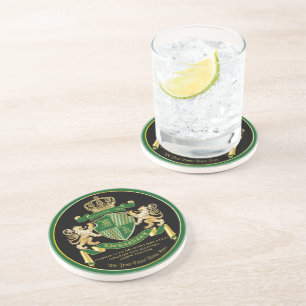 Make Your Own Coat of Arms Green Gold Lion Emblem Coaster