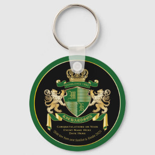 Make Your Own Coat of Arms Green Gold Lion Emblem Key Ring