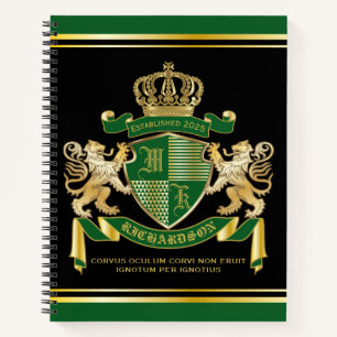 Make Your Own Coat of Arms Green Gold Lion Emblem Notebook