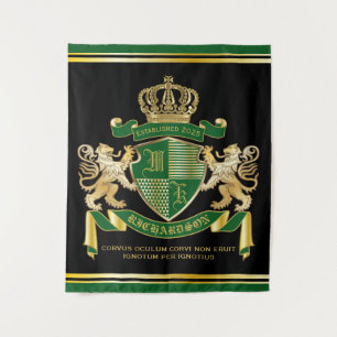 Make Your Own Coat of Arms Green Gold Lion Emblem Tapestry