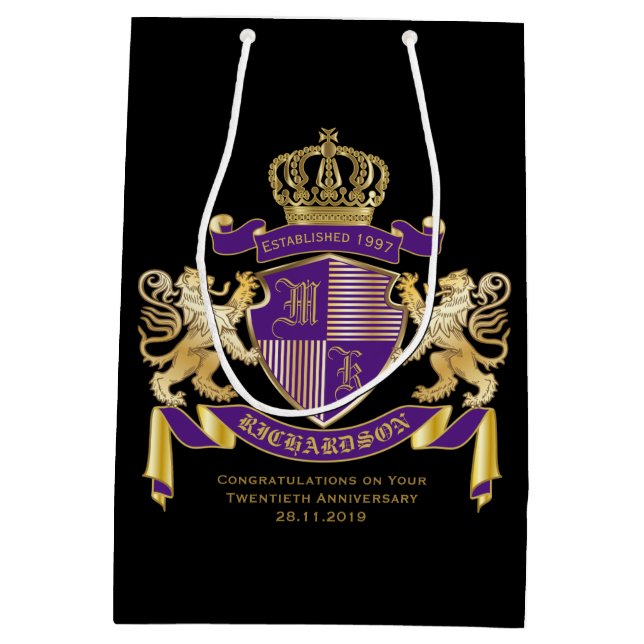 Make Your Own Coat of Arms Monogram Crown Emblem Medium Gift Bag (Back)