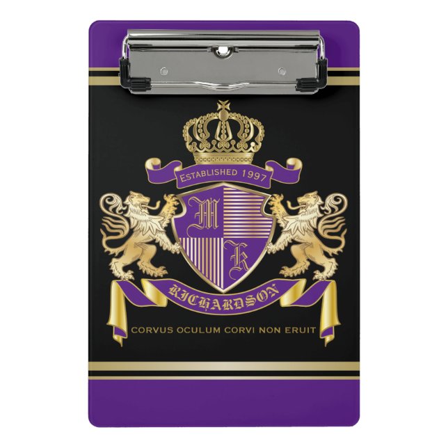 Make Your Own Coat of Arms Monogram Crown Emblem Mini Clipboard (Front)
