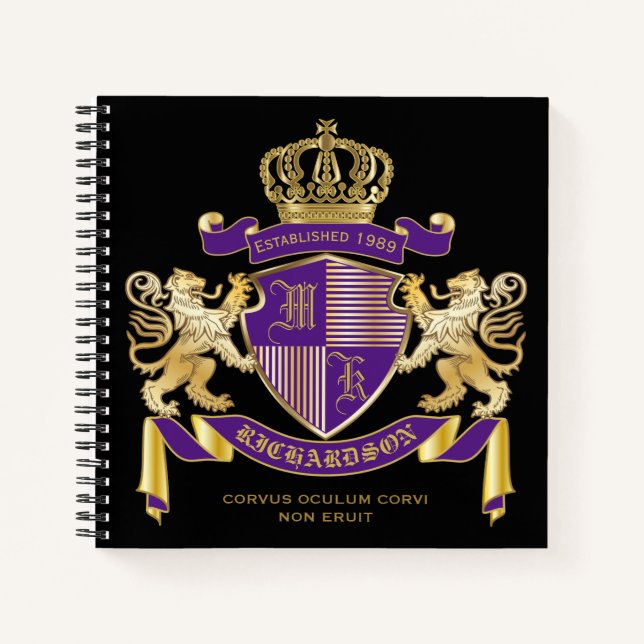 Make Your Own Coat of Arms Monogram Crown Emblem Notebook (Front)