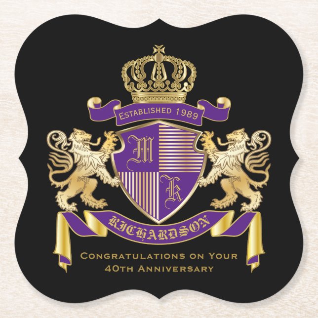 Make Your Own Coat of Arms Monogram Crown Emblem Paper Coaster (Front)