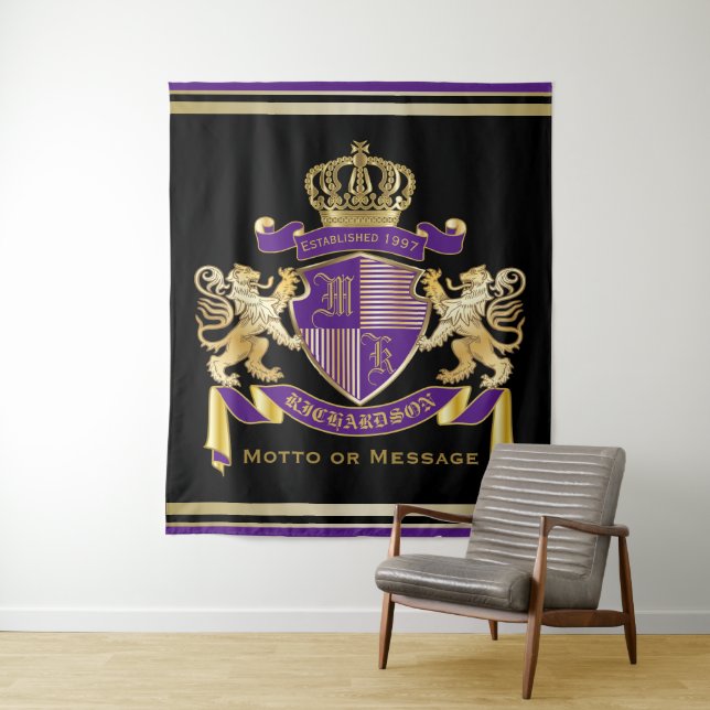 Make Your Own Coat of Arms Monogram Crown Emblem Tapestry (In Situ)