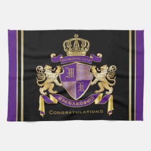 Make Your Own Coat of Arms Monogram Crown Emblem Tea Towel