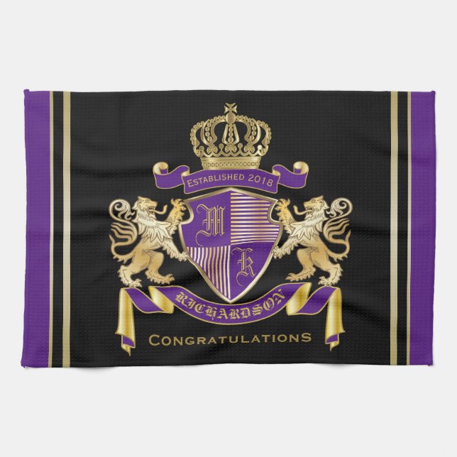 Make Your Own Coat of Arms Monogram Crown Emblem Tea Towel (Horizontal)