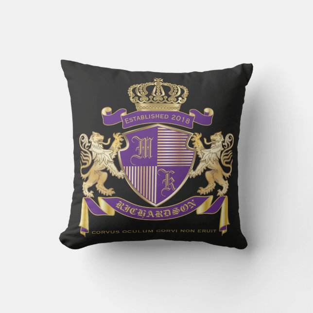 Make Your Own Coat of Arms Monogram Lion Emblem Cushion (Front)