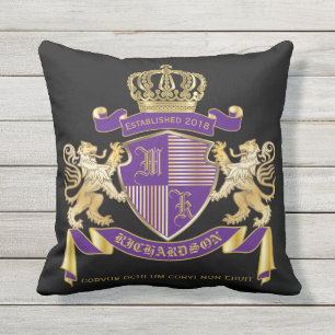 Make Your Own Coat of Arms Monogram Lion Emblem Cushion
