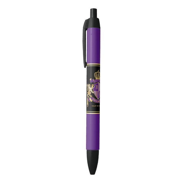 Make Your Own Coat of Arms Purple Gold Lion Emblem Black Ink Pen (Top (Vertical))