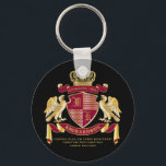 Make Your Own Coat of Arms Red Gold Eagle Emblem Key Ring<br><div class="desc">Create your very own aristocratic Coat of Arms, Emblem, Insignia or Family Crest with this beautiful, classic escutcheon or shield design. Crimson red patterns decorate a shield topped with a golden crown and flanked by mediaeval heraldic eagles. A matching top banner holds your custom wedding date / birth date /...</div>