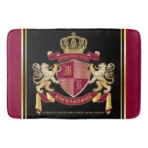 Make Your Own Coat of Arms Red Gold Lion Emblem Bath Mat