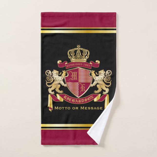 Make Your Own Coat of Arms Red Gold Lion Emblem Hand Towel (Hand Towel)