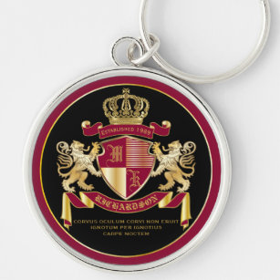 Make Your Own Coat of Arms Red Gold Lion Emblem Key Ring