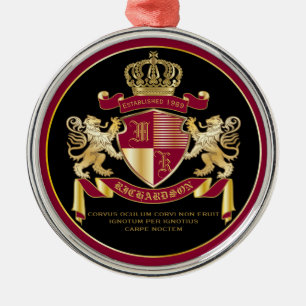 Make Your Own Coat of Arms Red Gold Lion Emblem Metal Ornament