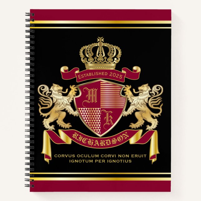 Make Your Own Coat of Arms Red Gold Lion Emblem Notebook (Front)