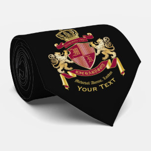 Make Your Own Coat of Arms Red Gold Lion Emblem Tie