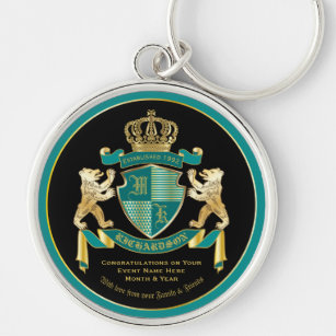 Make Your Own Coat of Arms Teal Gold Bear Emblem Key Ring