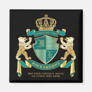 Make Your Own Coat of Arms Teal Gold Bear Emblem Magnet