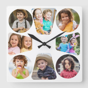 Make Your Own Cute 8 Family Photo Collage White Square Wall Clock
