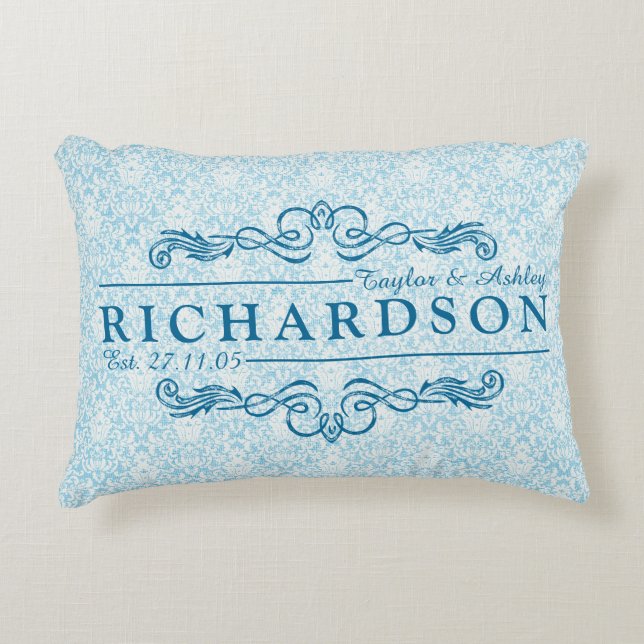Make Your Own Damask Wedding Anniversary Monogram Decorative Cushion (Front)