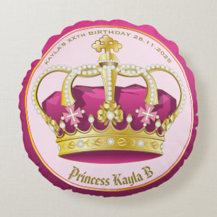 Make Your Own Elegant Gold Pink Crown Pearls Girly Round Cushion