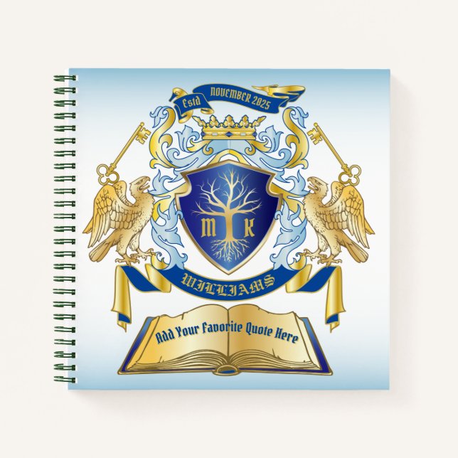 Make Your Own Emblem Tree Book Key Crown Gold Blue (Front)