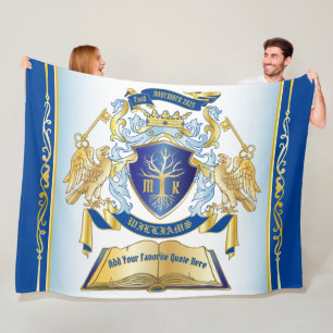Make Your Own Emblem Tree Book Key Crown Gold Blue Fleece Blanket