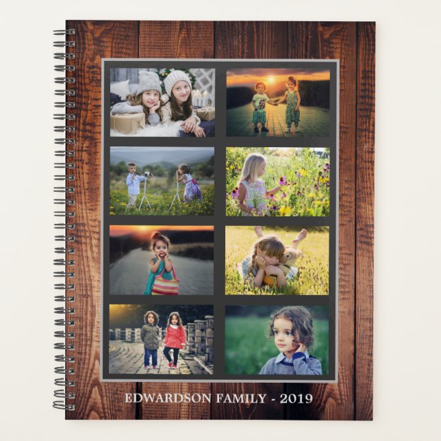 Make your own family photo collage rustic wood planner (Front)