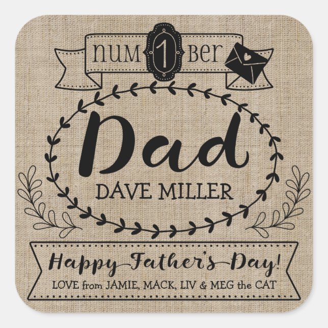 Make Your Own Father’s Day Number 1 Dad Monogram Square Sticker (Front)