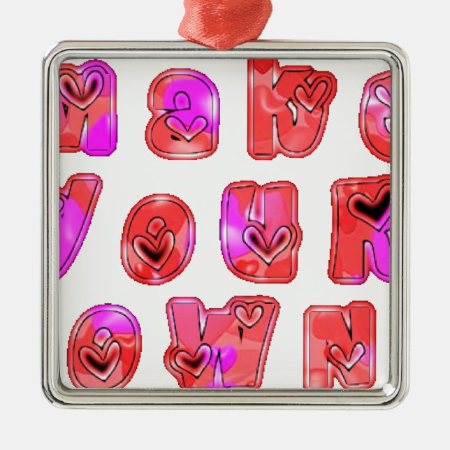 Make Your Own Hearts Art Print Design Metal Ornament (Front)
